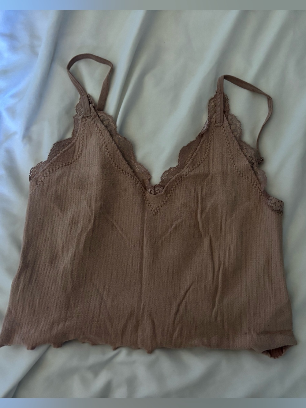 Forever 21 Lace-Trim Ribbed Cami — Brown Taupe